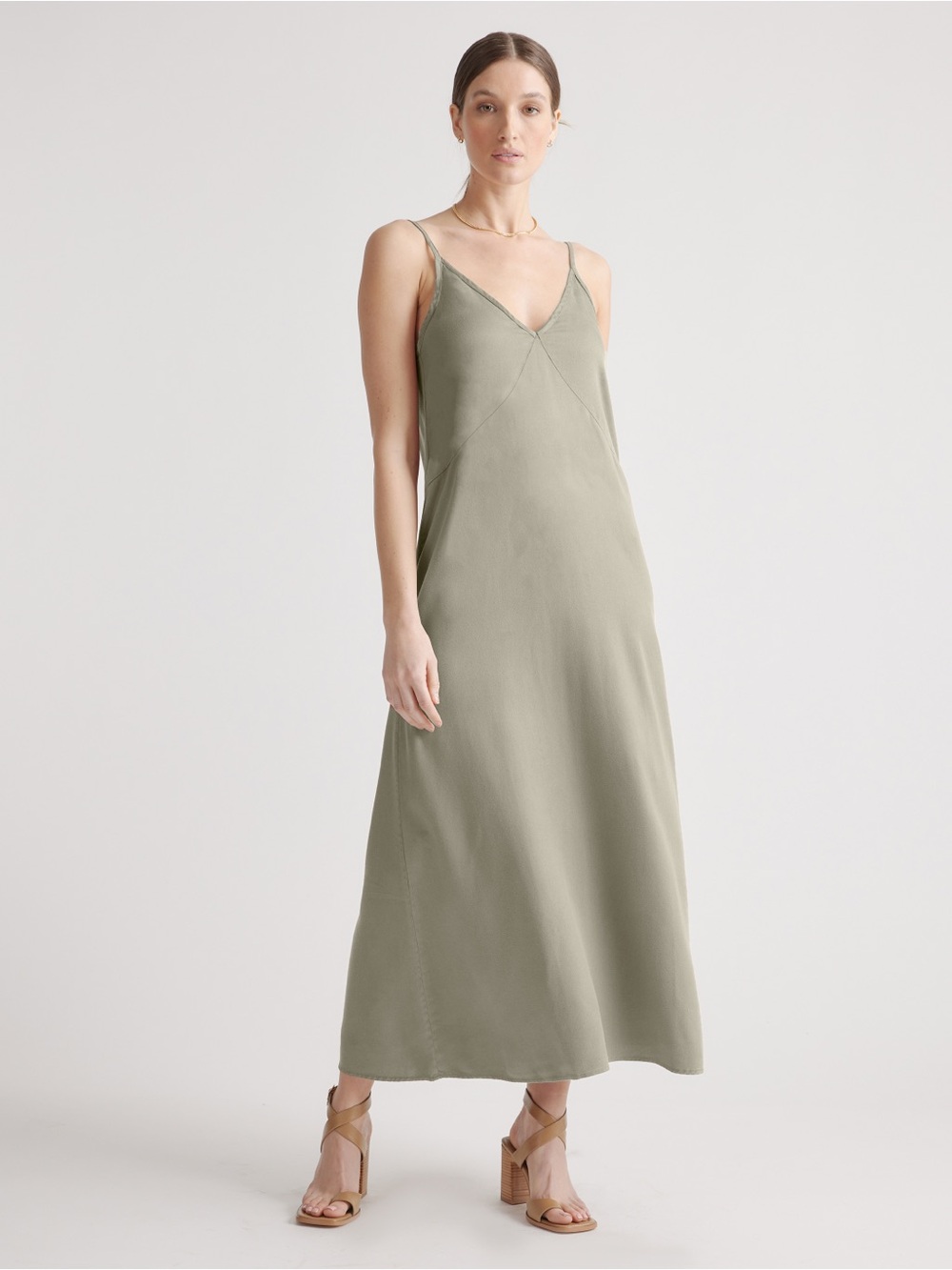 Quince Sage Green Vintage Wash Tencel Slip Dress, Size Large